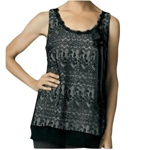 CABI Emily Floral Black Lace With  Champagne‎ Lining Chiffon Trim Top EUC XS